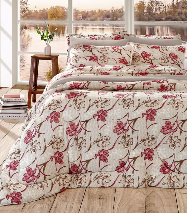 Encontraproduto.com.br - Jogo de Cama Casal Estampado 3pçs Premium Vivaldi Bege