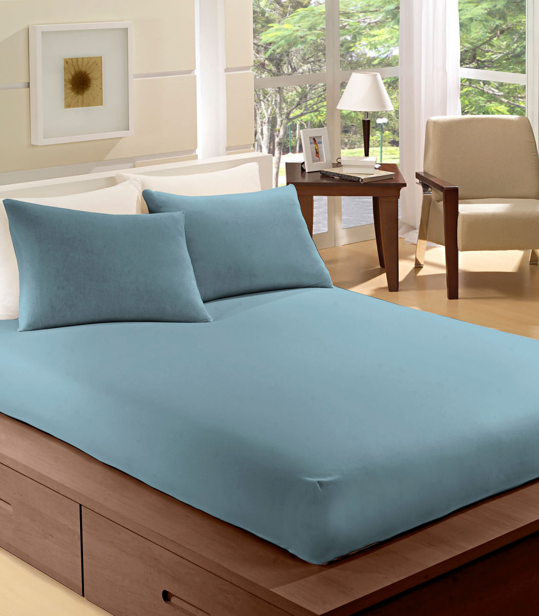 Encontraproduto.com.br - Lençol Avulso Casal Microfibra Com Elástico Camesa Azul