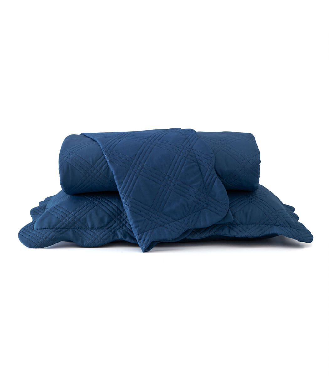 Colcha Classic Casal Com Três Peças Rozac Azul