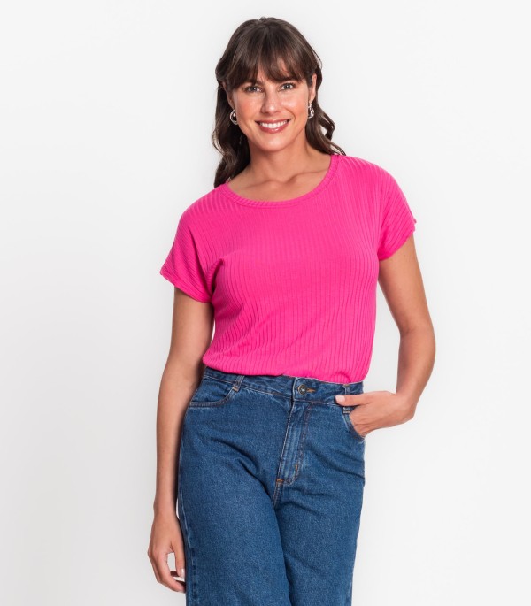 Encontraproduto.com.br - Blusa Feminina Ribana Canelada Básica Rovitex Rosa