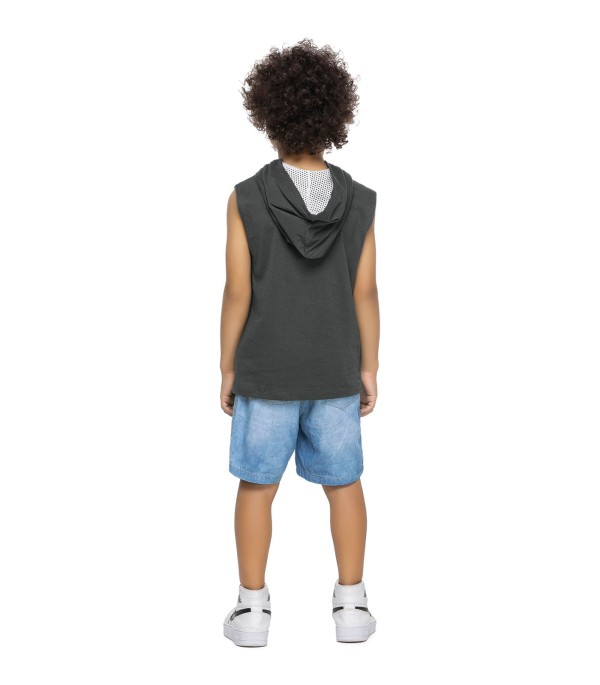 Encontraproduto.com.br - Regata Infantil Masculina com Capuz Trick Nick Cinza