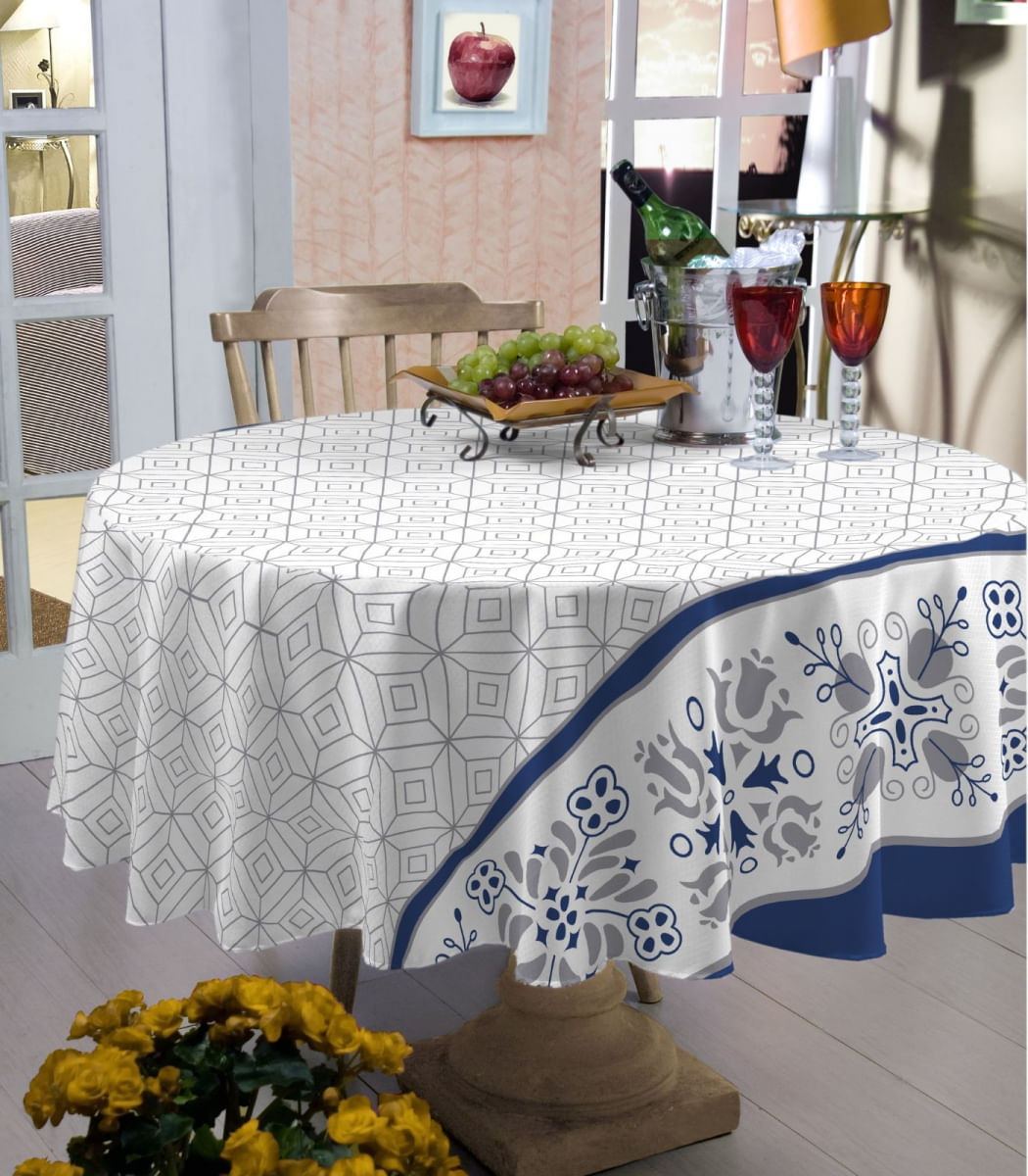 Toalha De Mesa Redonda Bella Mesa 1.40m Raner Azul