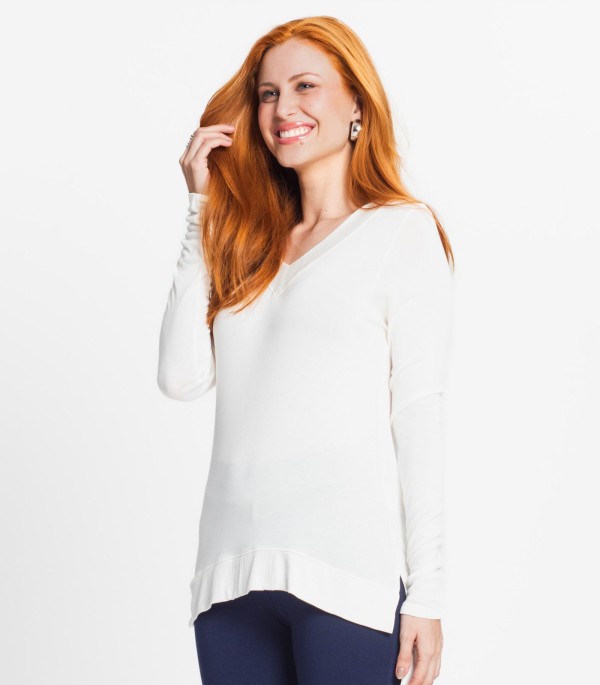 Encontraproduto.com.br - Blusa Manga Longa Feminina Visco Tricot Rovitex Branco