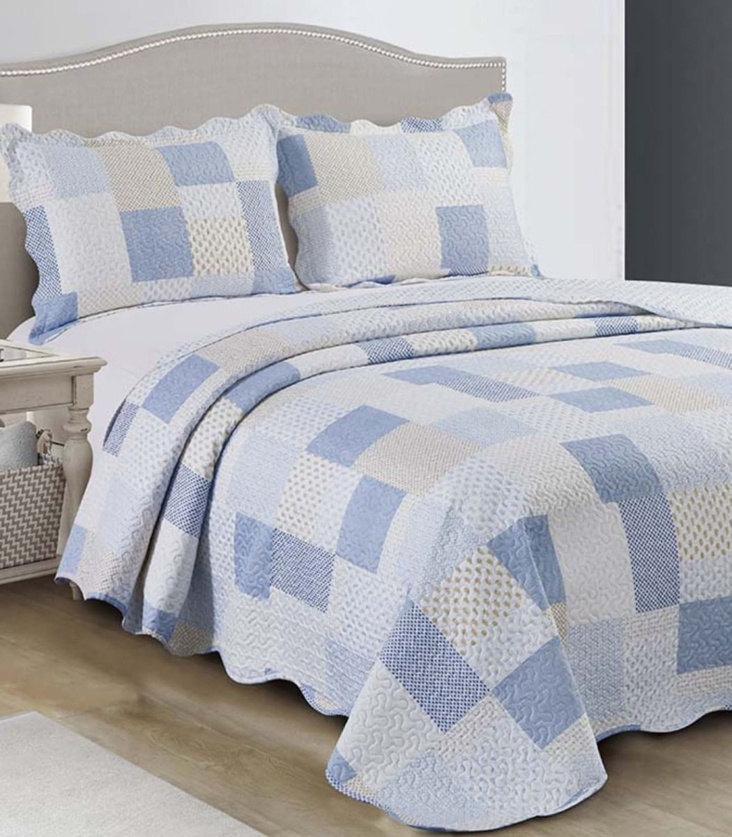 Colcha Evolution Patchwork King Camesa Azul