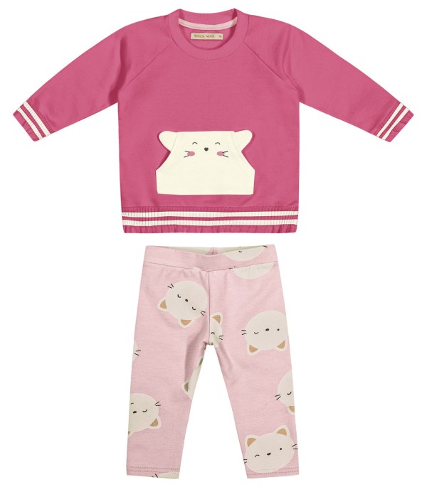 Encontraproduto.com.br - Conjunto Infantil Blusão com Legging Trick Nick Rosa