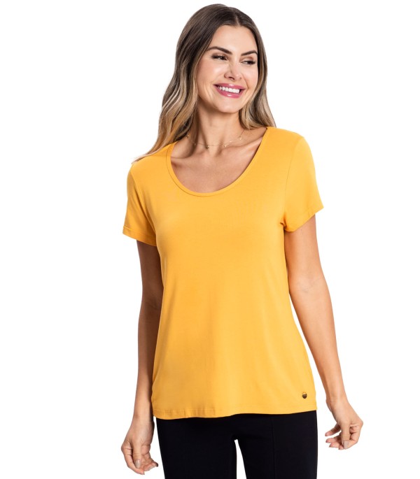Encontraproduto.com.br - Blusa Feminina Viscotorcion Básica Rovitex Amarelo