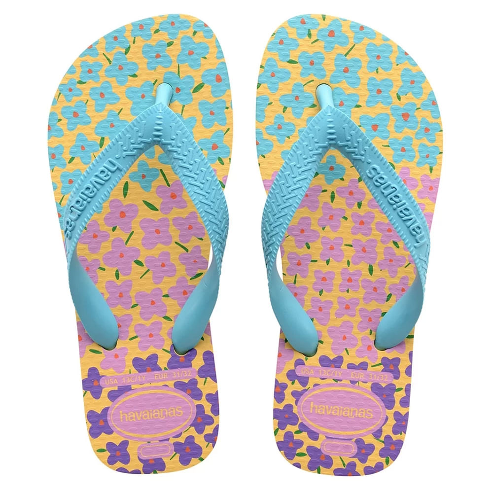 Encontraproduto.com.br - Sandálias Havaianas Kids Flore s Amarelo Cajá/ Azul 33/34