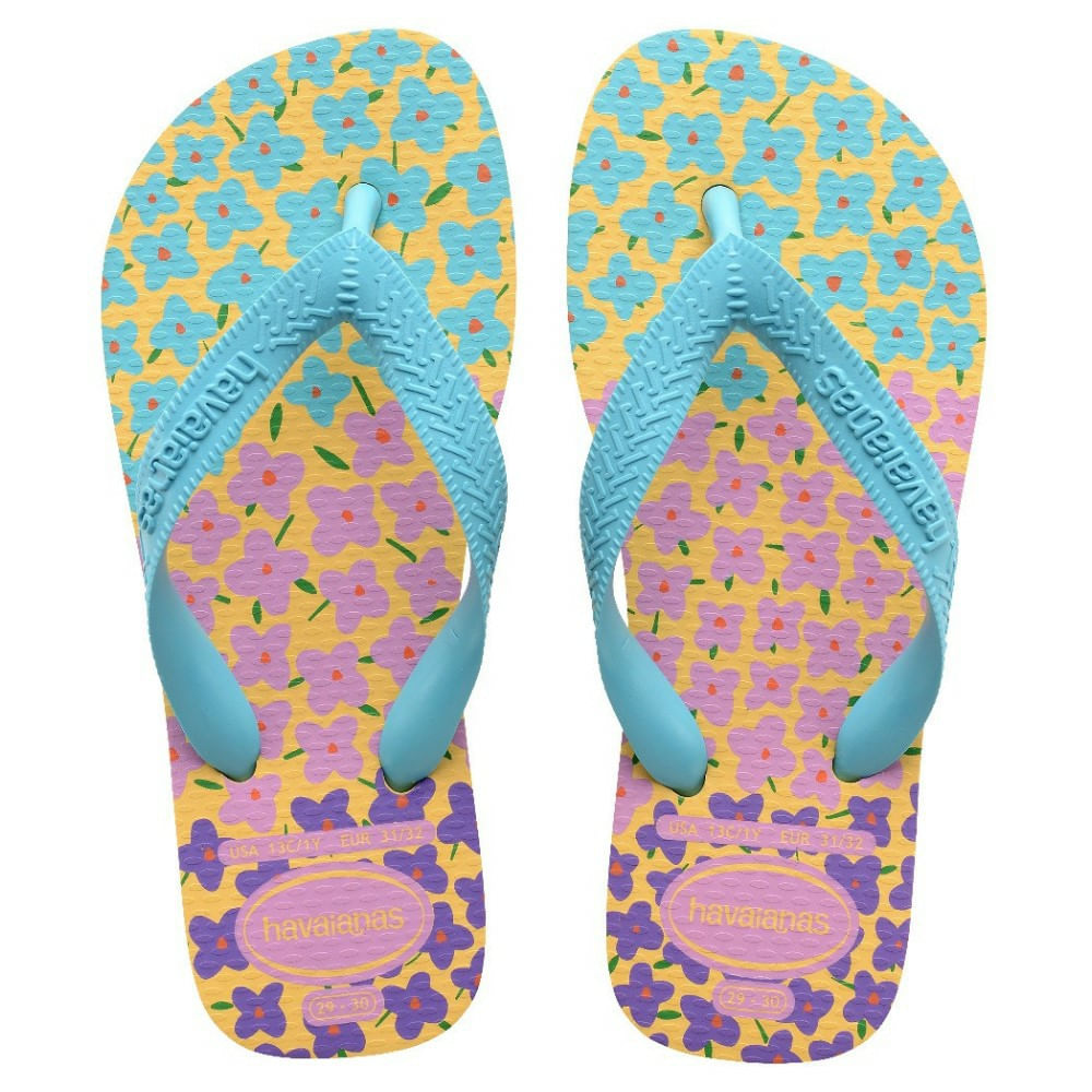 Encontraproduto.com.br - Sandálias Havaianas Kids Flore s Amarelo Cajá/ Azul 33/34