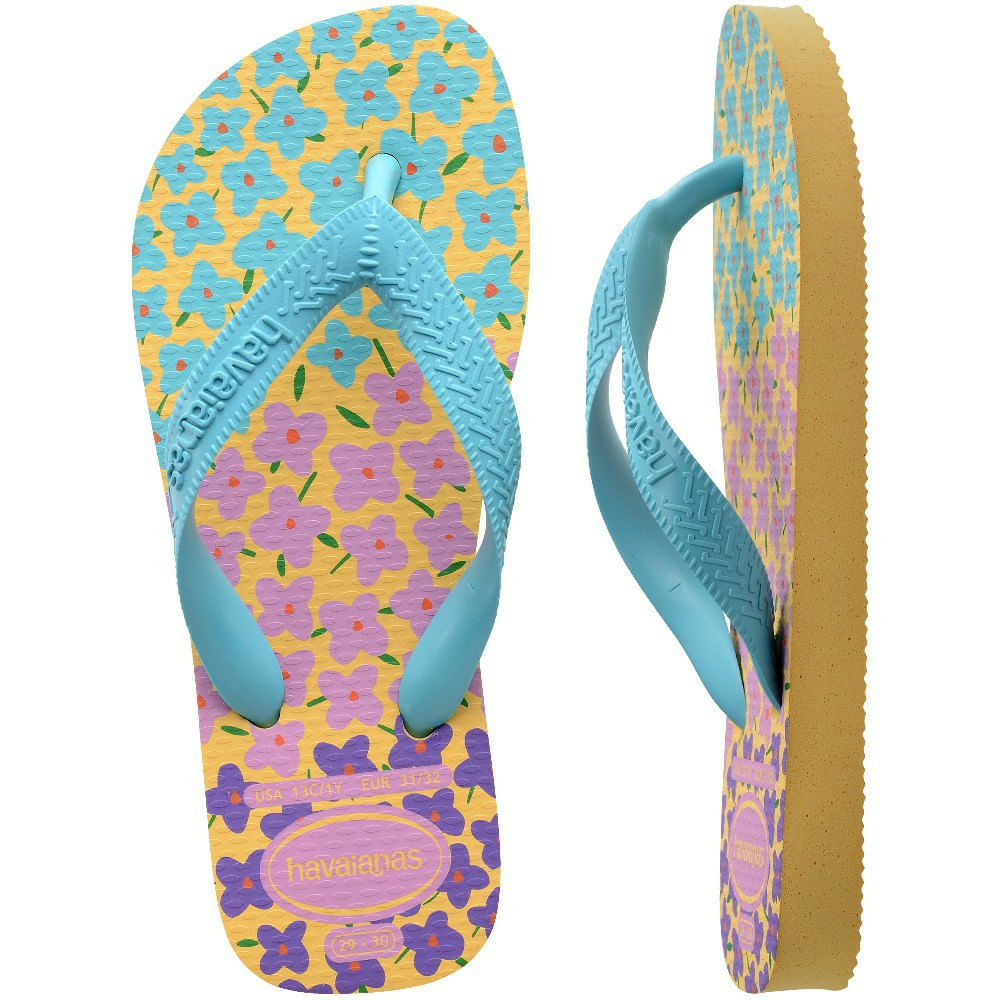 Encontraproduto.com.br - Sandálias Havaianas Kids Flore s Amarelo Cajá/ Azul 33/34