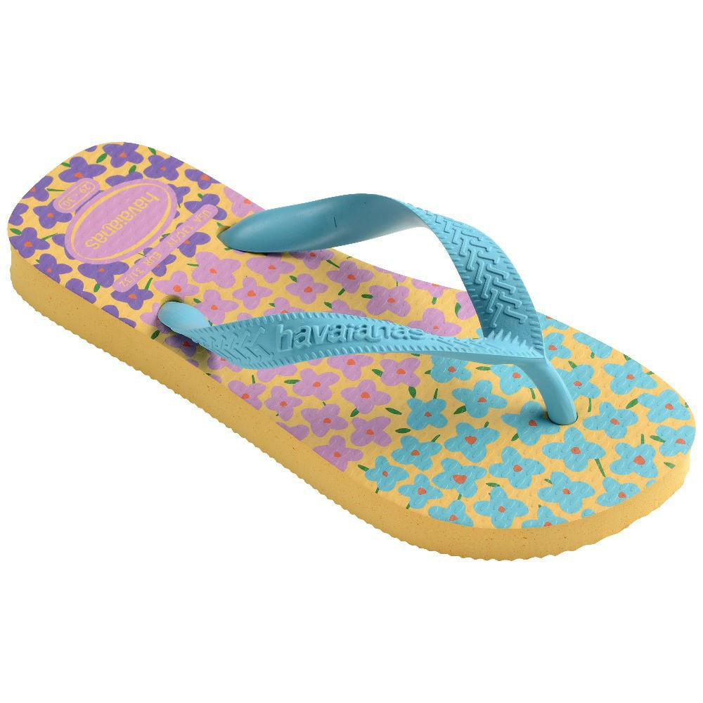 Encontraproduto.com.br - Sandálias Havaianas Kids Flore s Amarelo Cajá/ Azul 33/34