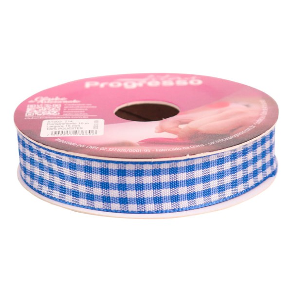 Encontraproduto.com.br - Fita Tecido Xadrez Azul Royal 15mmx10m XT003 COR 214 PROGRESSO