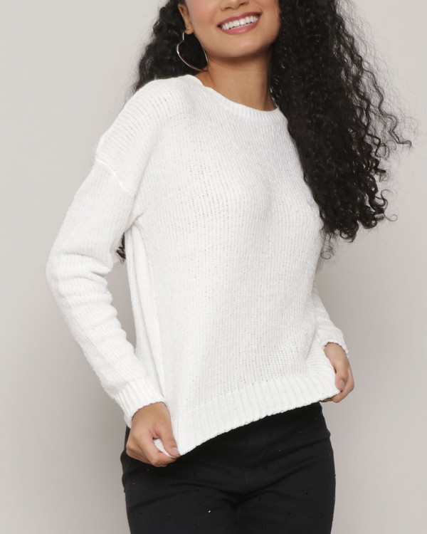 Encontraproduto.com.br - Suéter Feminino Tricô Chenille Branco
