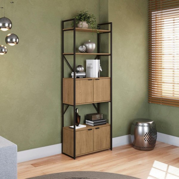 Encontraproduto.com.br - Estante Alta 4 Portas Kappesberg Freijó/Preto Fosco