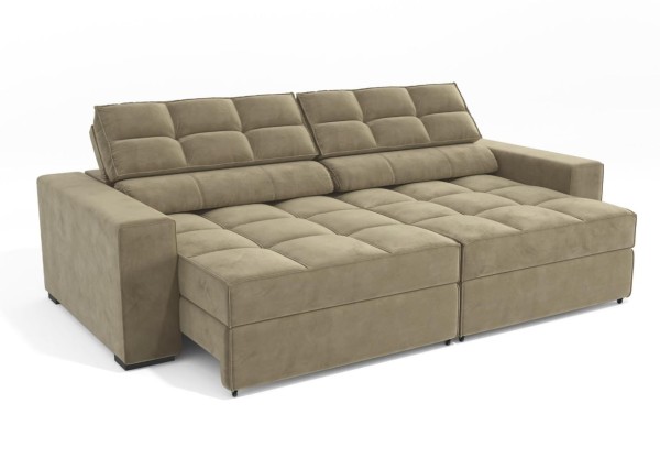 Encontraproduto.com.br - Estofado Deluxe 268cm com Molas Ensacadas Retrátil E Reclinável Kappesberg - Bege