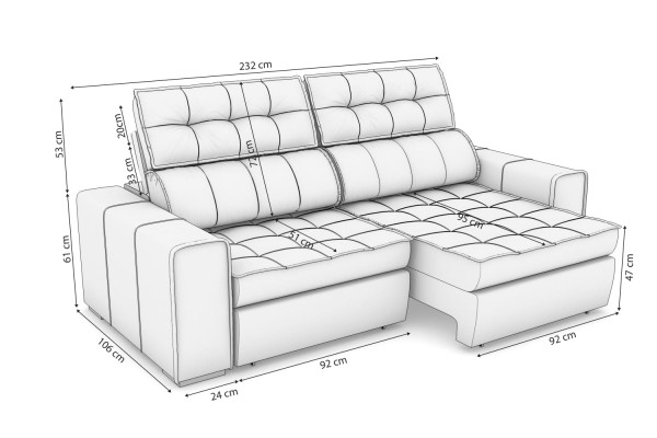 Encontraproduto.com.br - Estofado Deluxe 268cm com Molas Ensacadas Retrátil E Reclinável Kappesberg - Bege