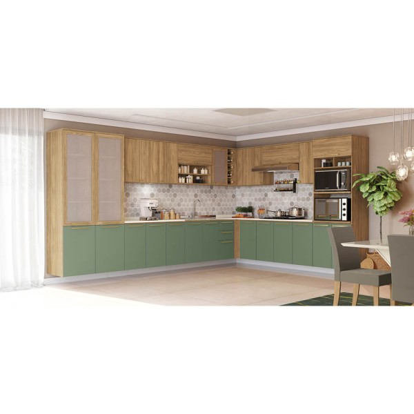 Encontraproduto.com.br - Balcão de Cozinha Botanic M621 c/ 1 Porta 40cm Nogueira/Verde Oliva - Kappesberg
