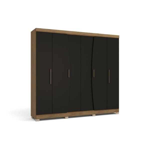 Guarda Roupa Casal 6 Portas E 3 Gavetas Open Cbpm556 C/ Pés Nogueira/preto Fosco - Kappesberg