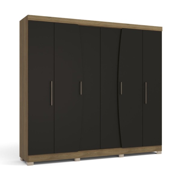 Encontraproduto.com.br - Guarda Roupa Casal 6 Portas E 3 Gavetas Open Cbpm556 C/ Pés Nogueira/preto Fosco - Kappesberg