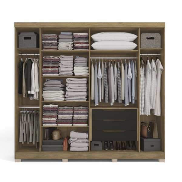 Encontraproduto.com.br - Guarda Roupa Casal 6 Portas E 3 Gavetas Open Cbpm556 C/ Pés Nogueira/preto Fosco - Kappesberg