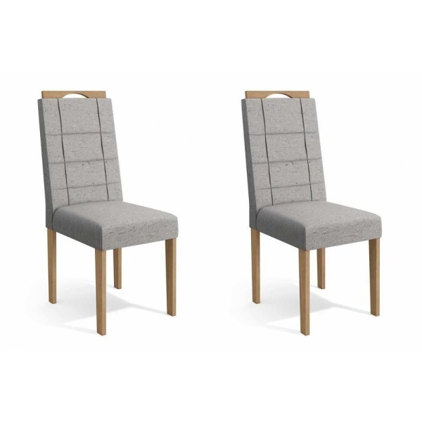 Cadeira Sala de Jantar 2Cad150 Madeira Kit Eucalipto Linho Caqui