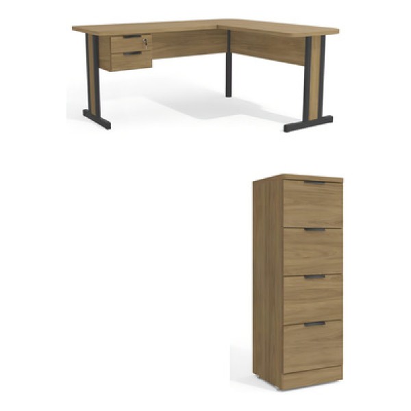 Encontraproduto.com.br - Conjunto Escritório 1 Mesa em L e 1 Gaveteiro Kappesberg Office Versátil Marrom