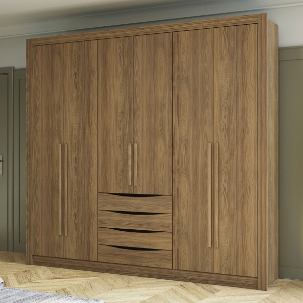 Encontraproduto.com.br - Guarda-Roupa Casal 100% MDF Kappesberg 6 Portas 4 Gavetas Nogueira