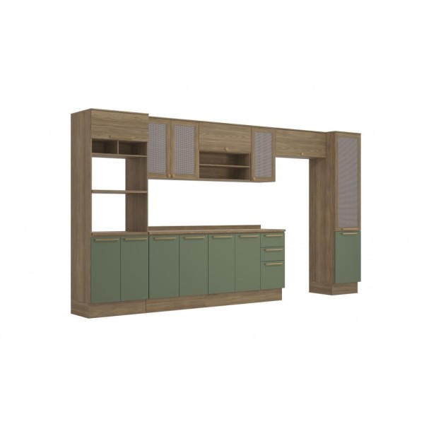 Encontraproduto.com.br - Cozinha Compacta Botanic com Tela 14 PT 3 GV Nogueira e Verde
