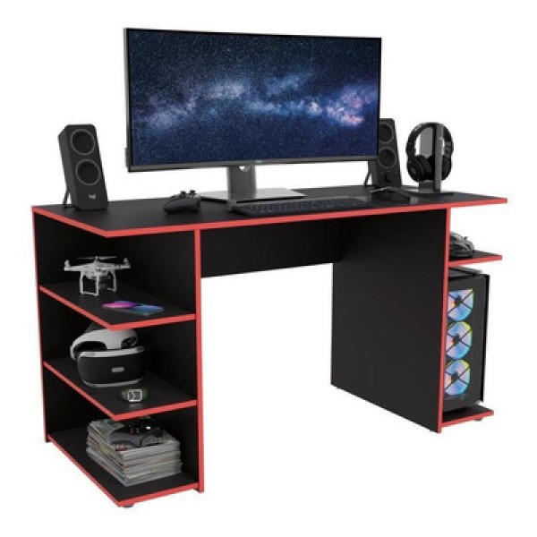 Encontraproduto.com.br - Mesa Escrivaninha Para Computador Gamer Kappesberg  Preto Fosco/Vermelho 136cm x 75cm x 60cm