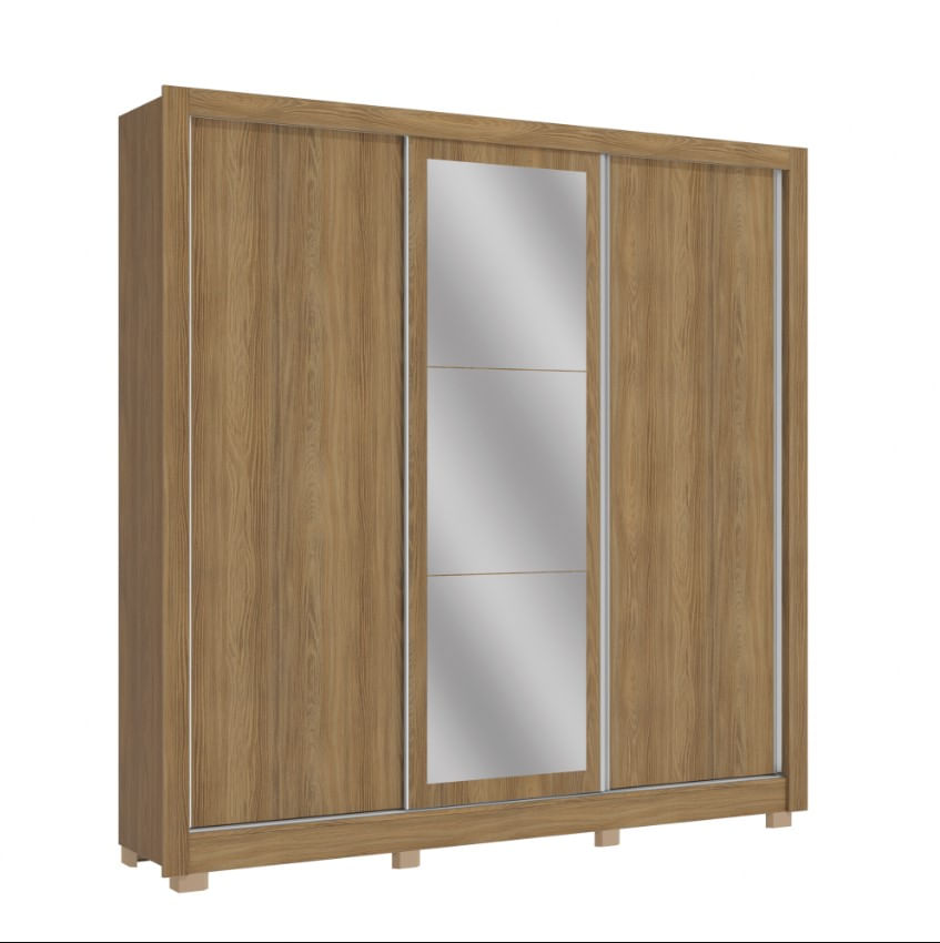 Encontraproduto.com.br - Guarda-Roupa Casal CB07M570 3 Portas e 2 Gavetas com Pés e Espelhos Kappesberg - Nogueira/Fendi Flex