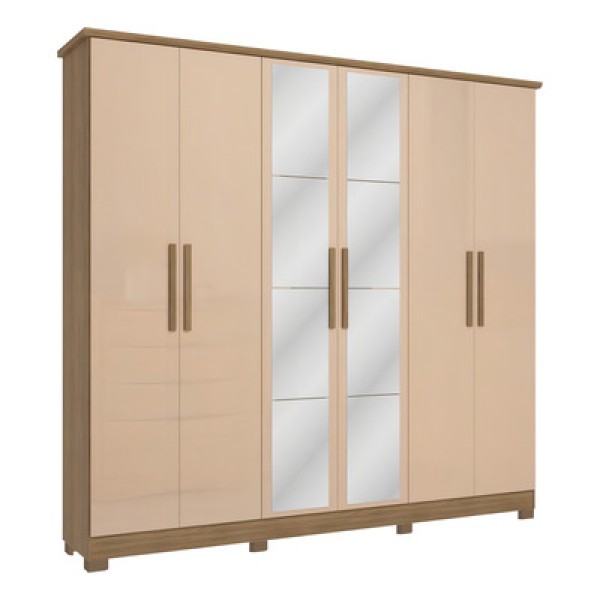 Encontraproduto.com.br - Guarda-Roupa Casal Kappesberg 6 Portas com Espelho Marrom/Bege - CB01N560