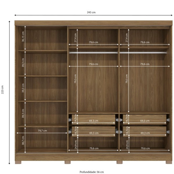 Encontraproduto.com.br - Roupeiro 5 Portas E 4 Gavetas Kappesberg Espelho Nogueira E Macadamia CB01N564