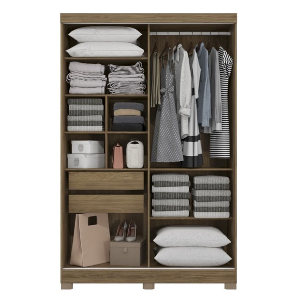 Encontraproduto.com.br - Guarda-Roupa Solteiro Kappesberg 2 Portas de Correr com Espelho Marrom/Bege - CB01N571