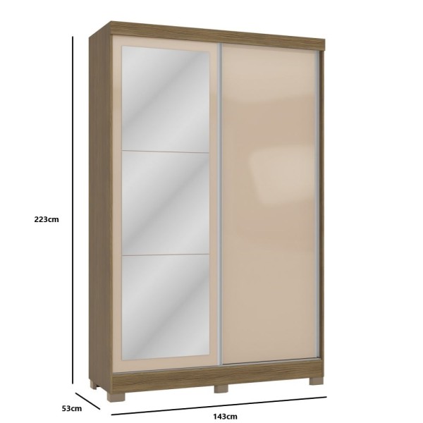 Encontraproduto.com.br - Guarda-Roupa Solteiro Kappesberg 2 Portas de Correr com Espelho Marrom/Bege - CB01N571