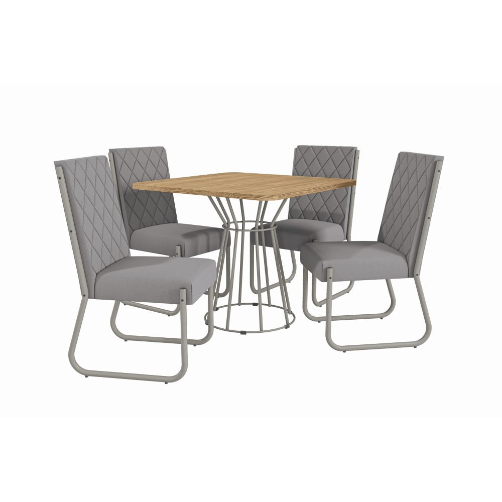 Conjunto Sala de Jantar Kappesberg Crome Tampo de Madeira 4 Cadeiras Nickel Marrom Cinza