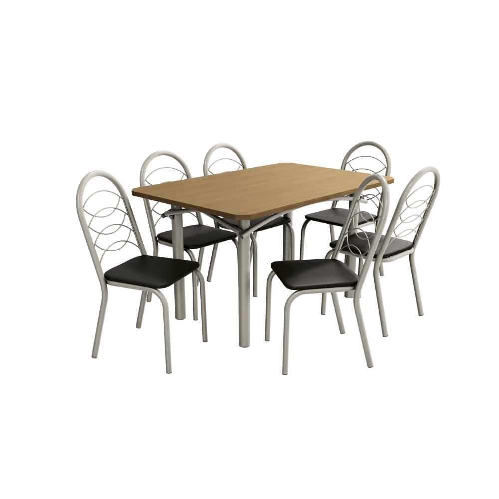 Encontraproduto.com.br - Conjunto Sala de Jantar Kappesberg Crome Tampo de Madeira 6 Cadeiras Nickel Marrom Preto