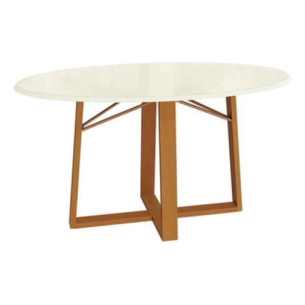 Encontraproduto.com.br - Mesa de Madeira Com Tampo de Vidro Kappesberg Carvalho e Off White BAM010- CA/TA61-OWV8