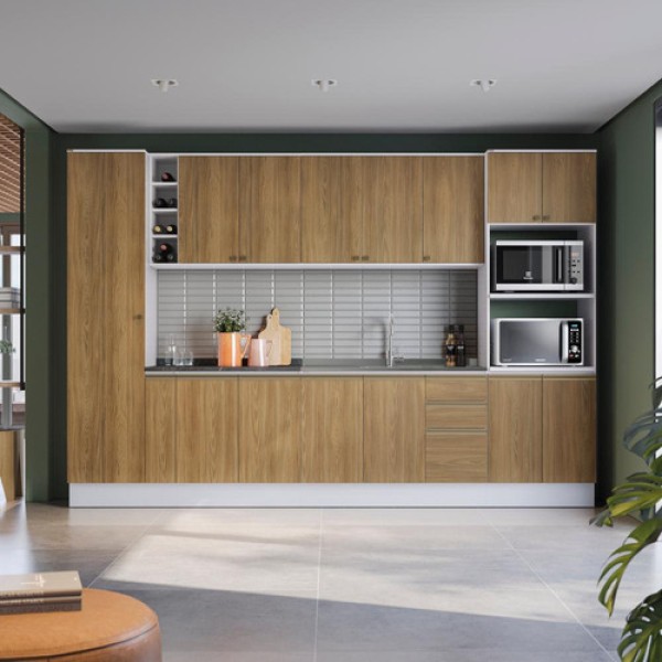 Cozinha Modulada Celeste Kappesberg 100% Mdf Nogueira/branco 340cm