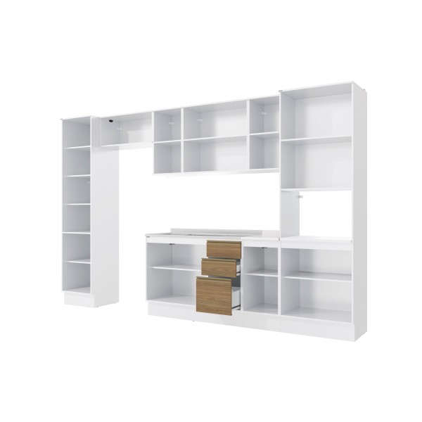 Encontraproduto.com.br - Cozinha Modulada Celeste Kappesberg 100% Mdf Branco/nogueira/vidro 360cm