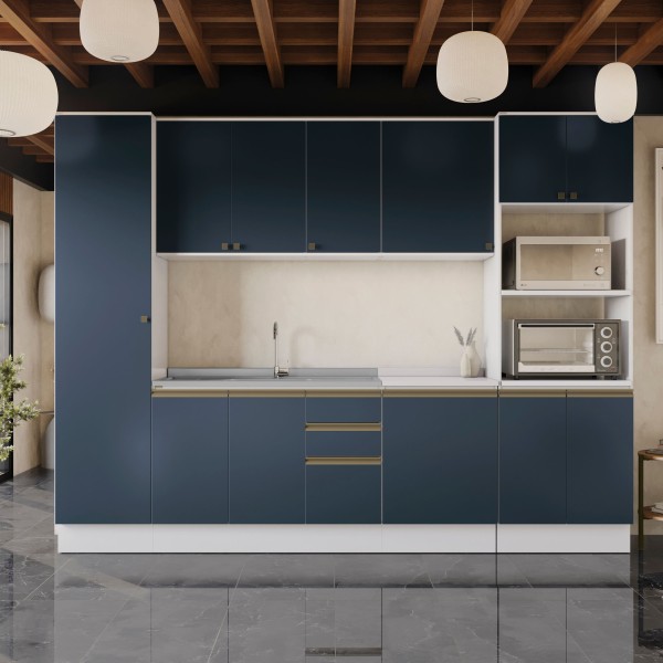 Encontraproduto.com.br - Cozinha Modulada Celeste Kappesberg 100% Mdf Branco/azul 300cm