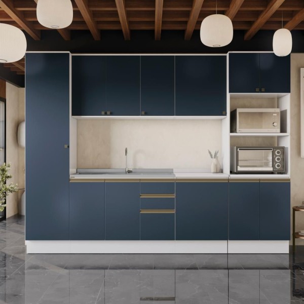 Cozinha Modulada Celeste Kappesberg 100% Mdf Branco/azul 300cm