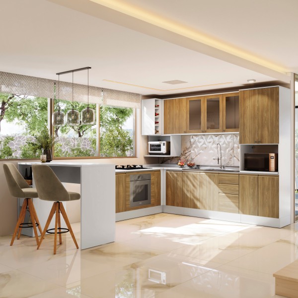 Encontraproduto.com.br - Cozinha De Canto Modulada Celeste Kappesberg 100% Mdf Branco/nogueira