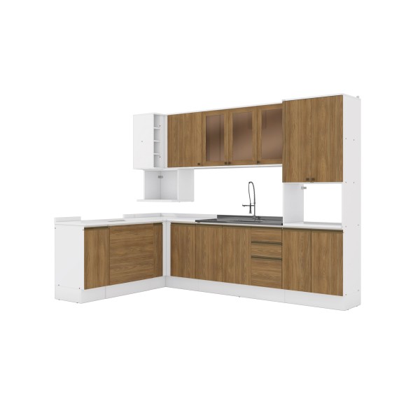 Encontraproduto.com.br - Cozinha De Canto Modulada Celeste Kappesberg 100% Mdf Branco/nogueira