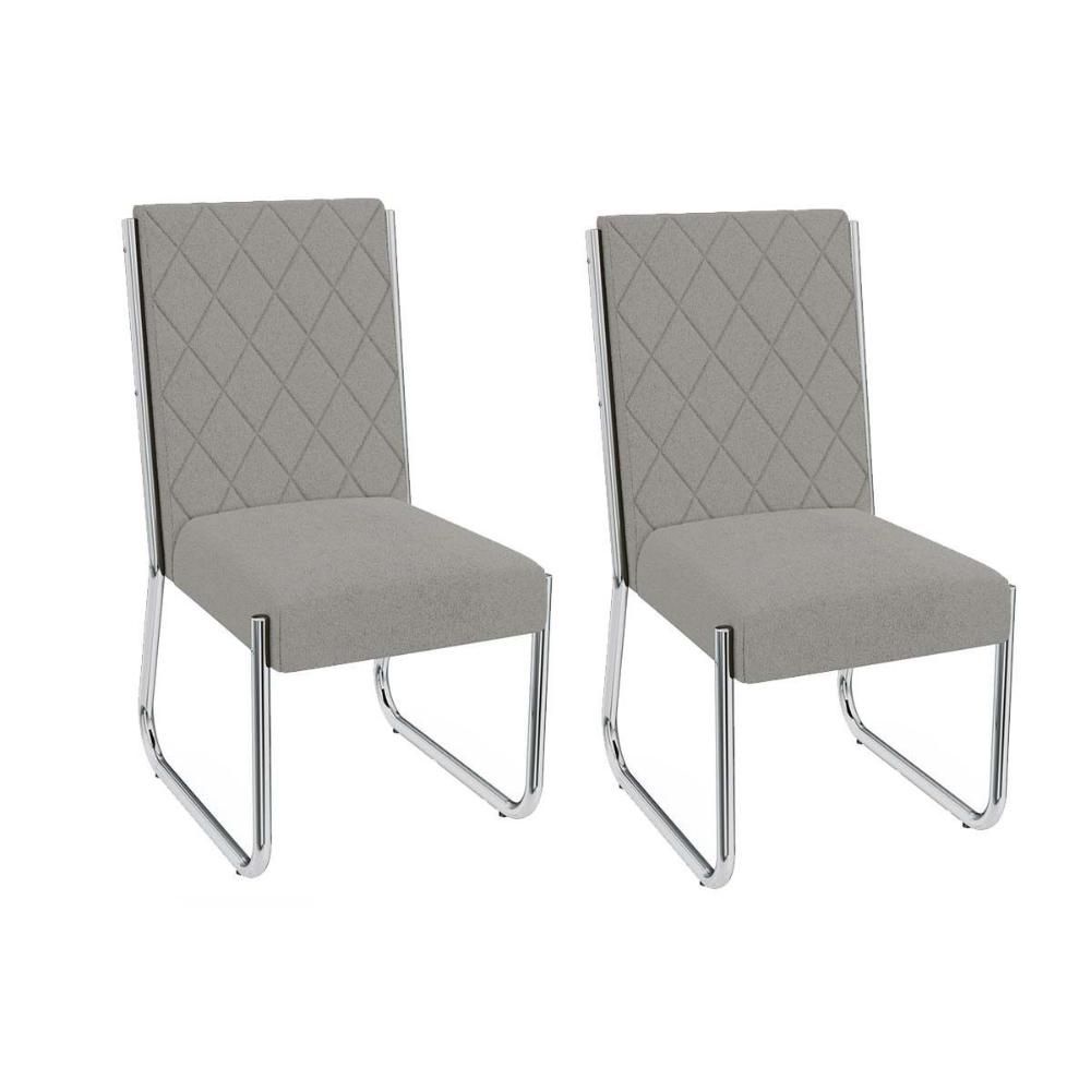 Cadeira Sala De Jantar Toronto 2c127 Aço Kit 2 Uni Cromado - Boucle Cinza - Kappesberg