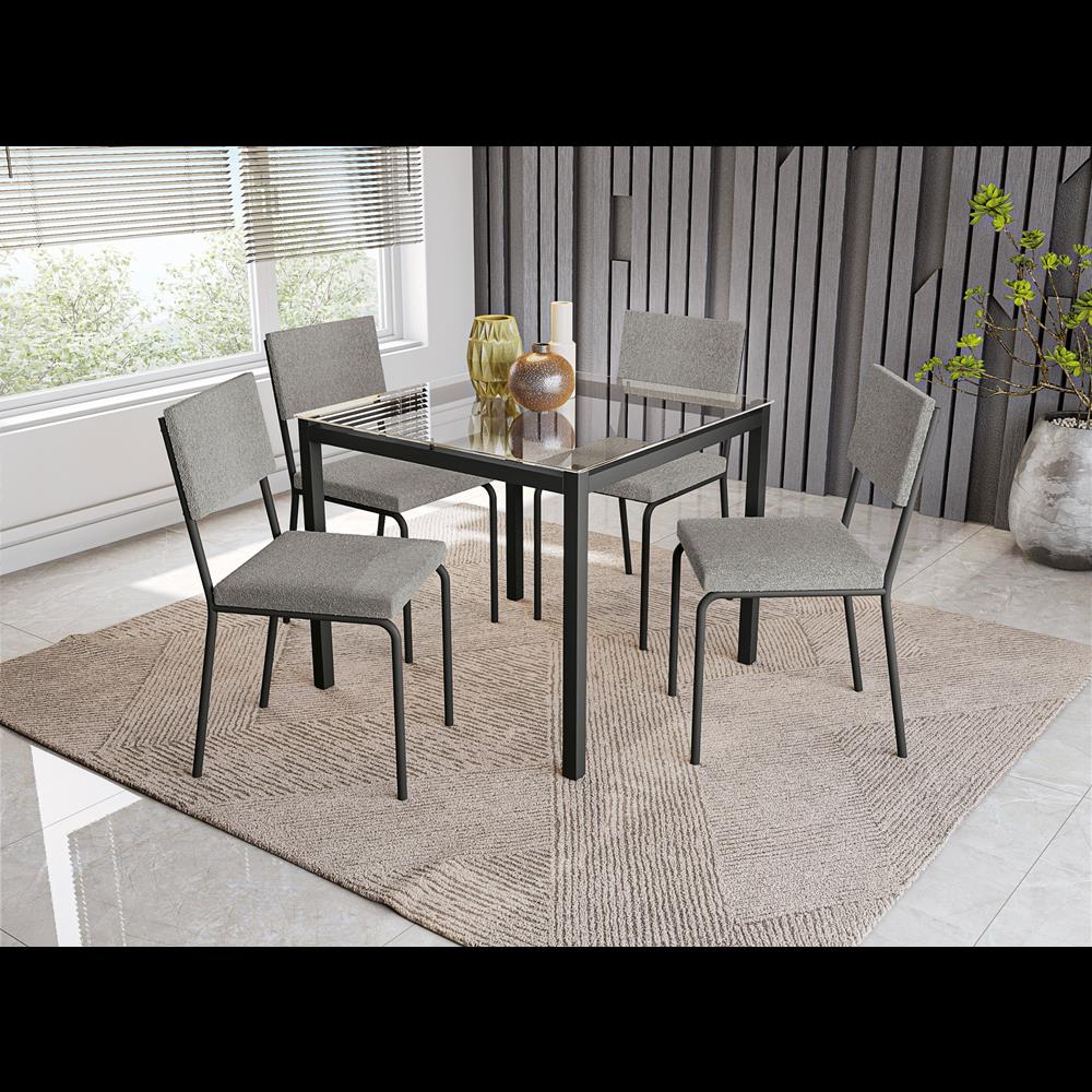 Encontraproduto.com.br - Conjunto Mesa Vidro Com 4 Cadeiras De Metal Preta Kappesberg