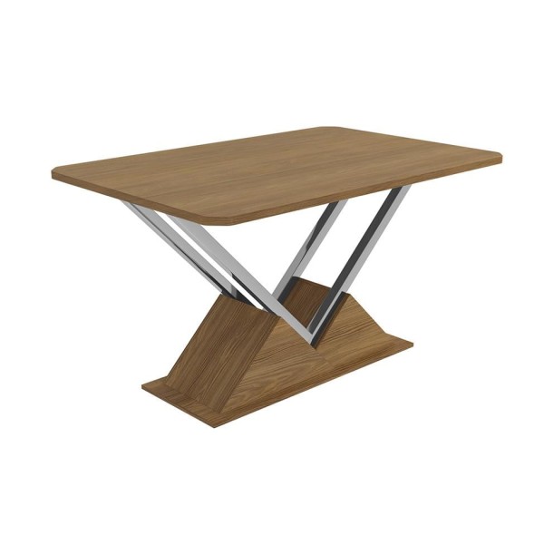 Encontraproduto.com.br - Conjunto de Mesa de Jantar Retangular com Tampo MDP e 6 Cadeiras Marília Bouclé Bege e Cromado