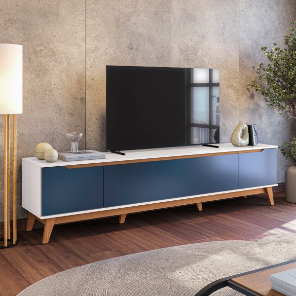 Encontraproduto.com.br - Rack Kappesberg 3 Portas Branco/Azul 218cm