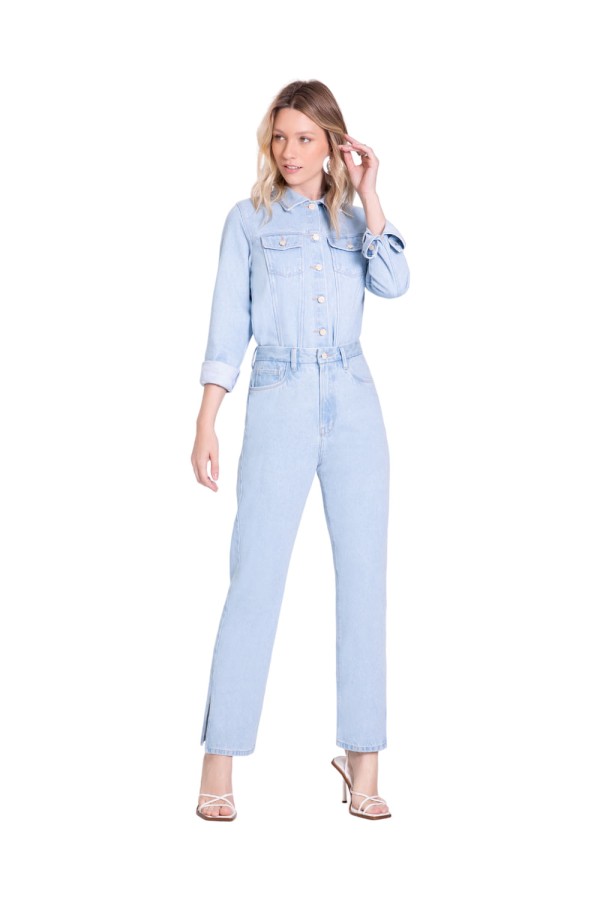 Calça Jeans Lunender Reta Cintura Alta Azul Claro