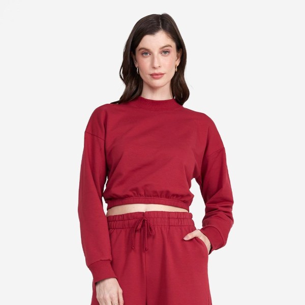 Encontraproduto.com.br - Blusa Cropped Moletom Strech Feminina basicamente Marsala