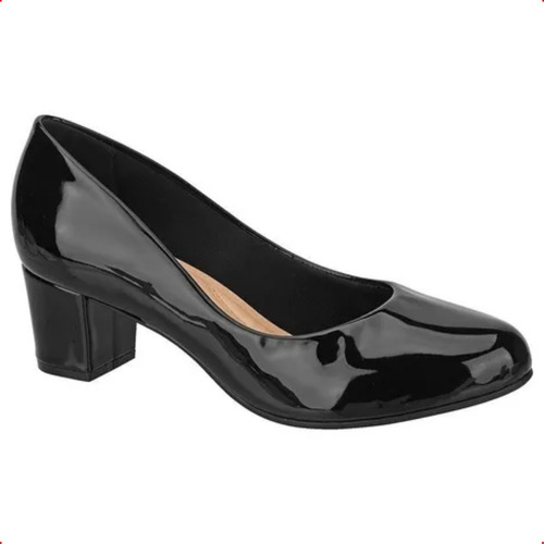 Scarpin Beira Rio Casual Salto Bloco Verniz Feminino Preto