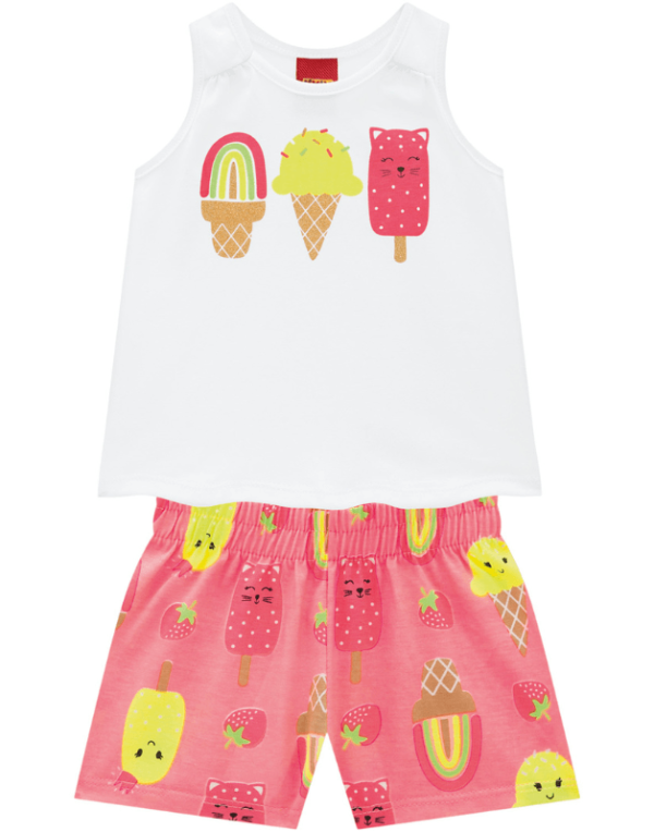 Conjunto Kyly Infantil Menina Verão com Glitter e Estampa Sorvetes 4/8 - 111748